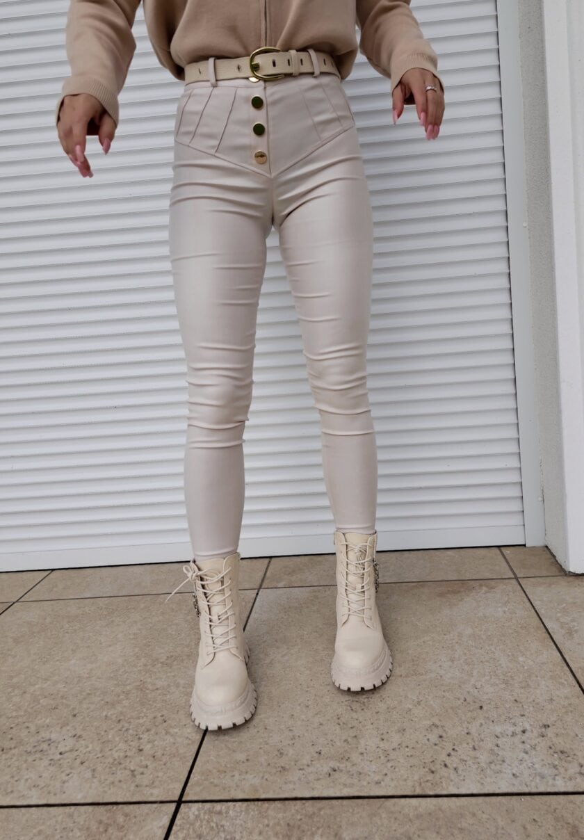 Spodnie woskowane KARL - ivory - obrazek 2