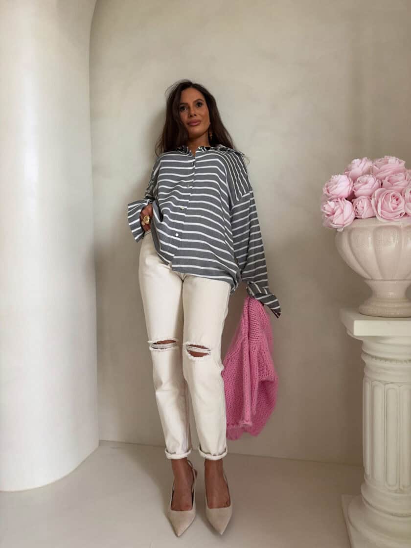 Koszula OVER AUTUMN wiskoza paski - szara - obrazek 5