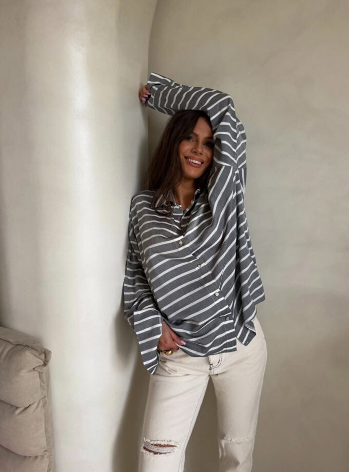 Koszula OVER AUTUMN wiskoza paski - szara