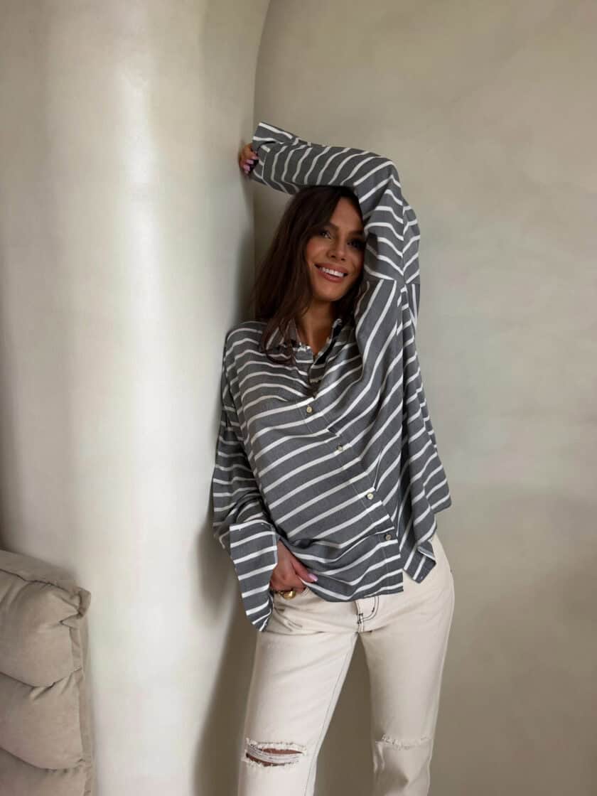 Koszula OVER AUTUMN wiskoza paski - szara