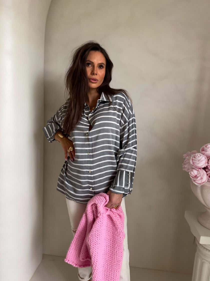 Koszula OVER AUTUMN wiskoza paski - szara - obrazek 2