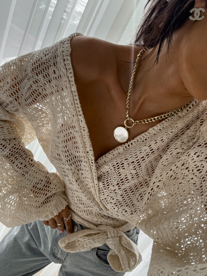 Kimono AŻUROWE - waniliowe - obrazek 2