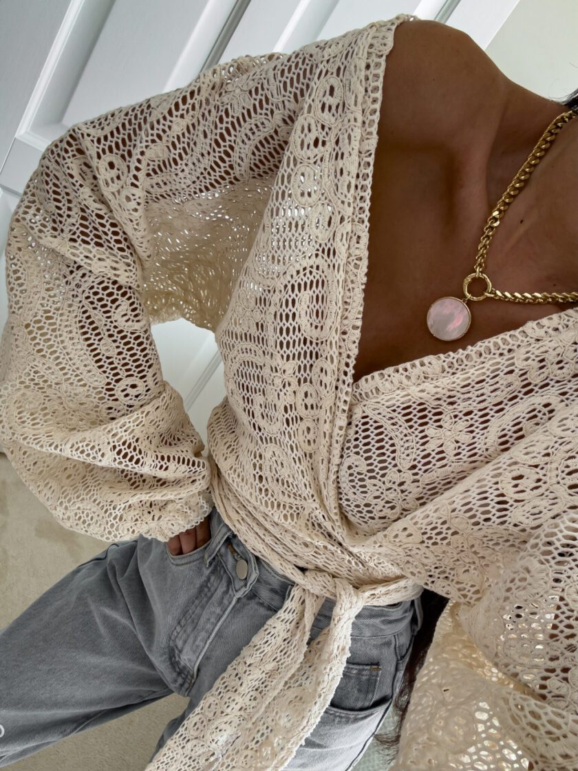 Kimono AŻUROWE - waniliowe - obrazek 5