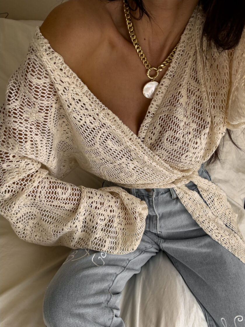 Kimono AŻUROWE - waniliowe - obrazek 7