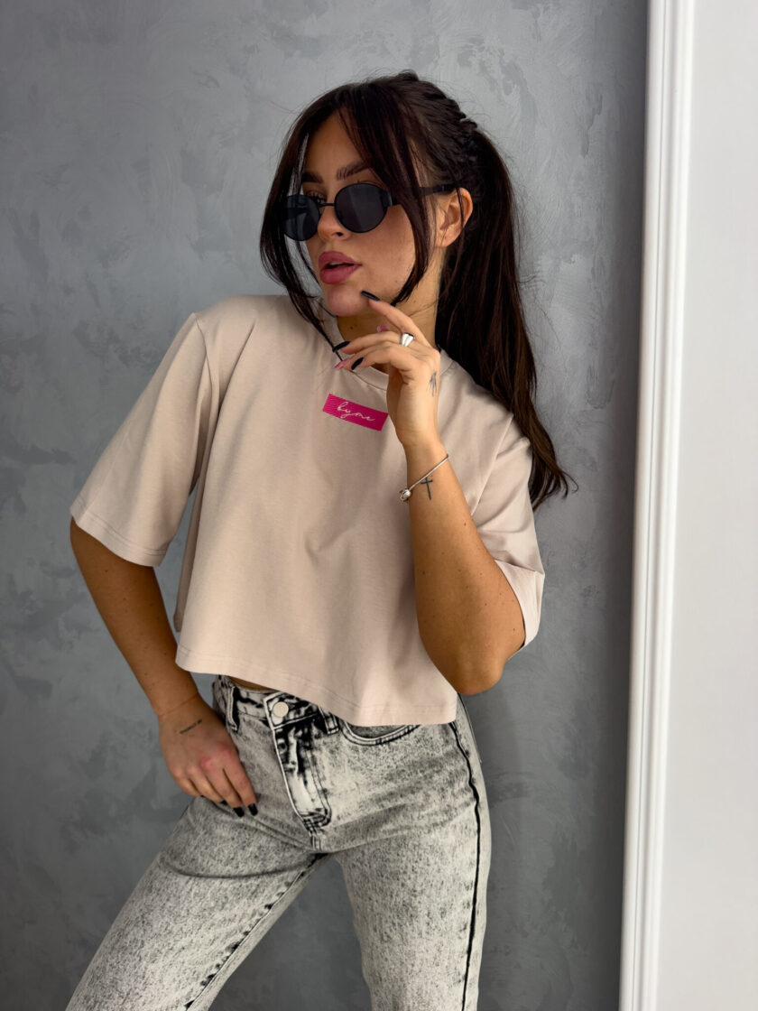 T-shirt pudełkowy MINIMAL - beżowy - obrazek 10