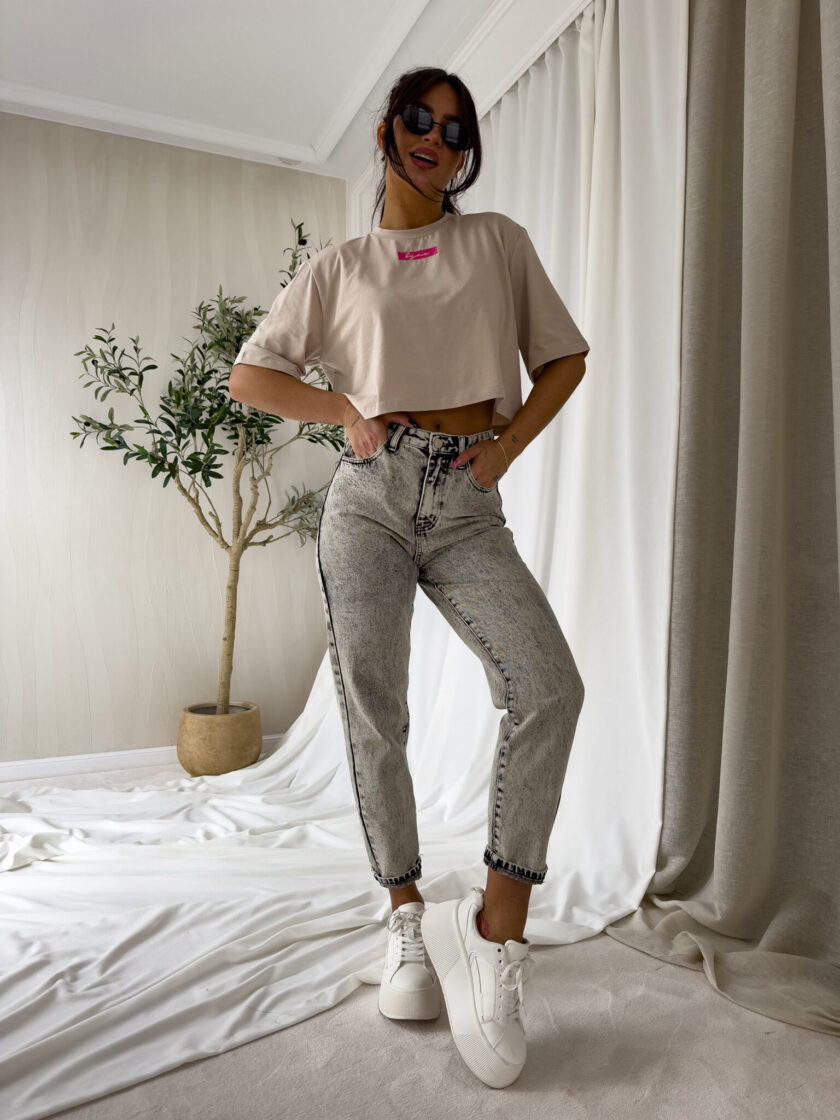 T-shirt pudełkowy MINIMAL - beżowy - obrazek 9