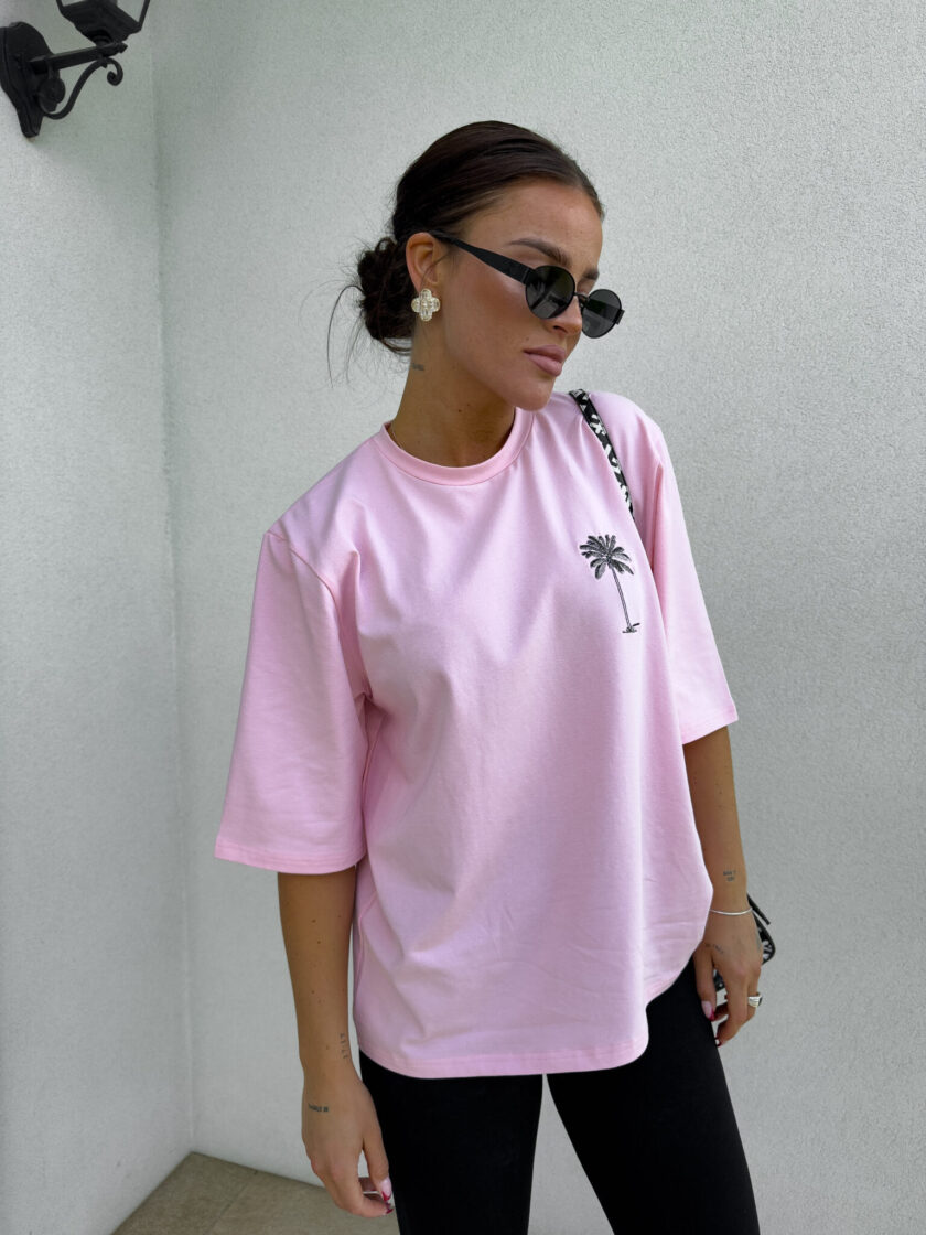 T-shirt PALMS – jasny róż - obrazek 3