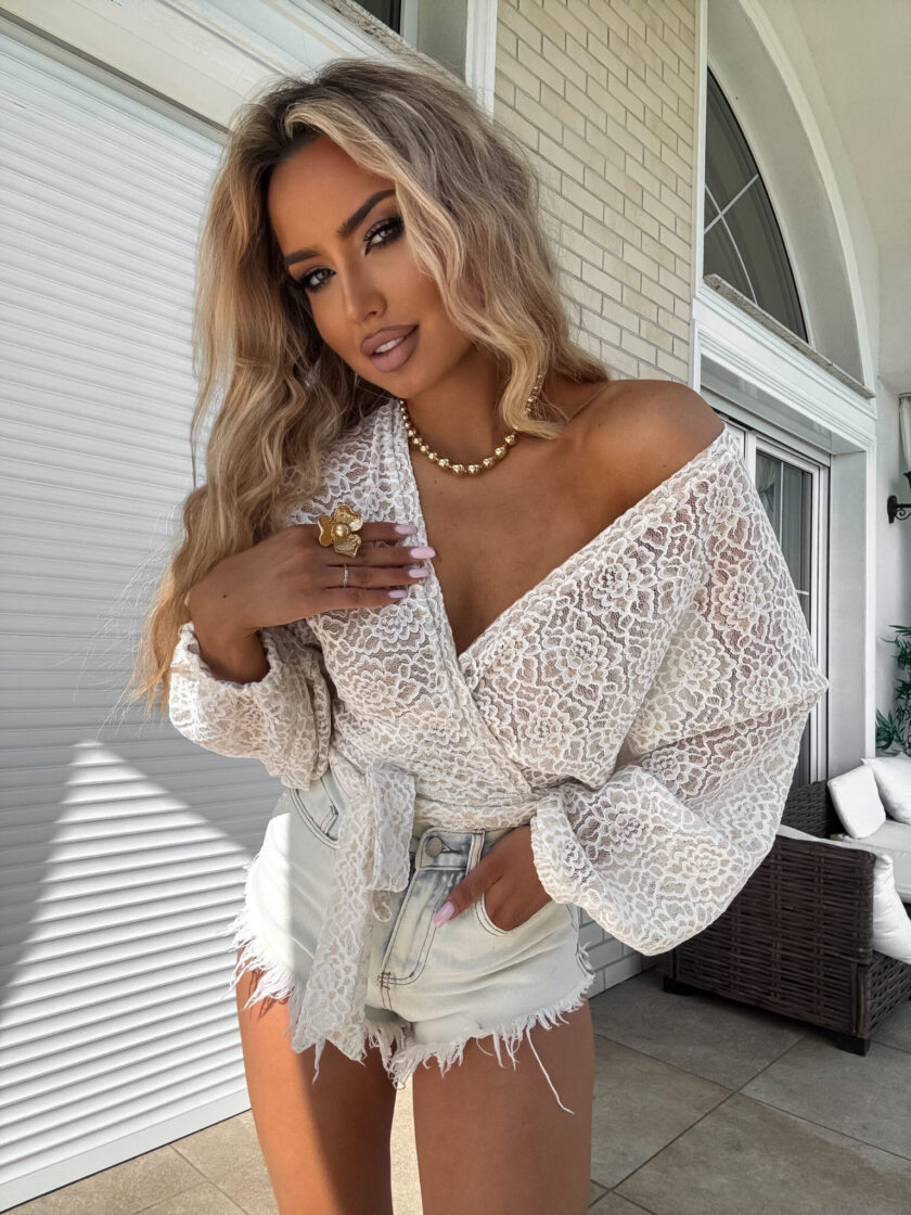 Kimono KORONKA gold kwiaty - ecru - obrazek 2