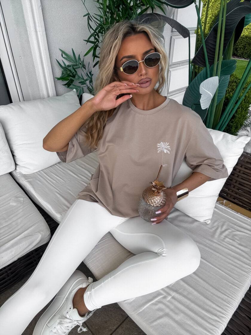 T-shirt PALMS – ciemny beż - obrazek 3