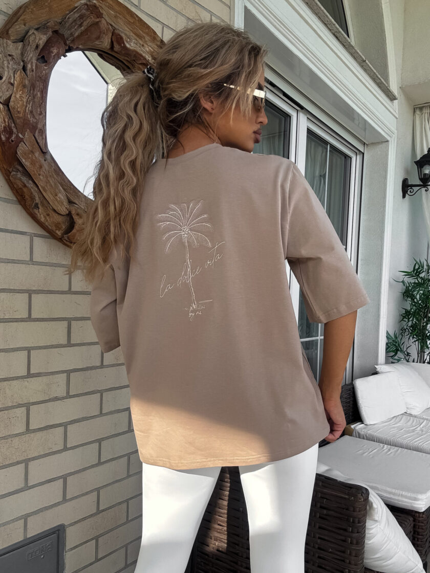 T-shirt PALMS – ciemny beż - obrazek 5