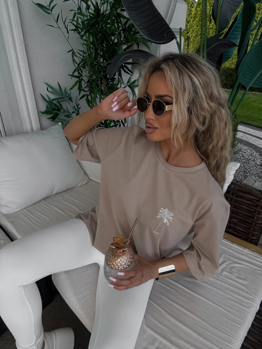 T-shirt PALMS – ciemny beż - obrazek 6