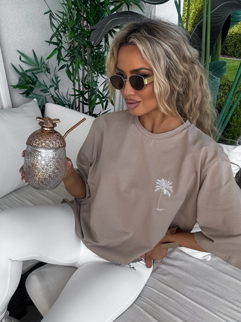 T-shirt PALMS – ciemny beż - obrazek 8