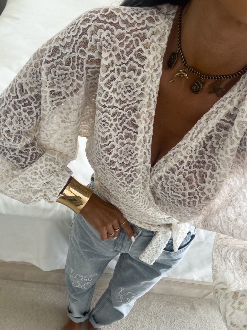 Kimono KORONKA gold kwiaty - ecru - obrazek 8