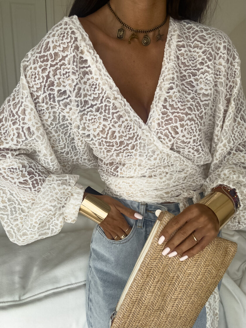 Kimono KORONKA gold kwiaty - ecru - obrazek 6