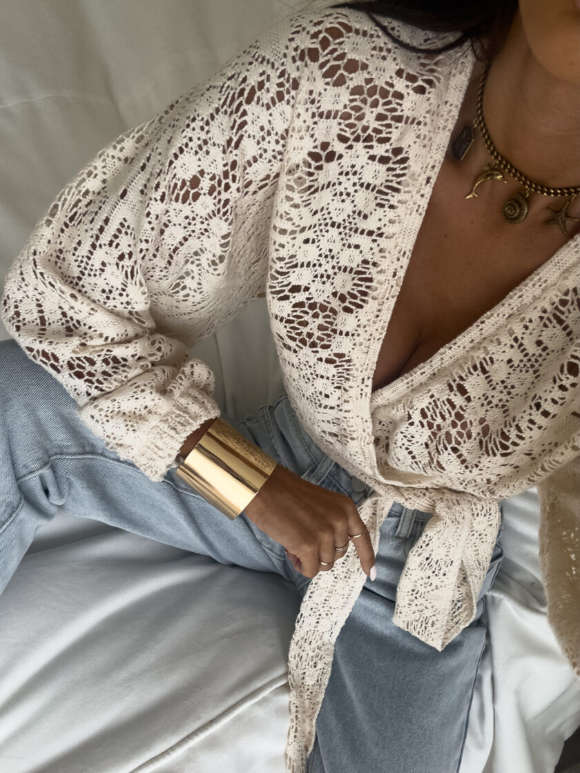 Kimono AŻUROWE kwiatuszki - jasny beż - obrazek 6