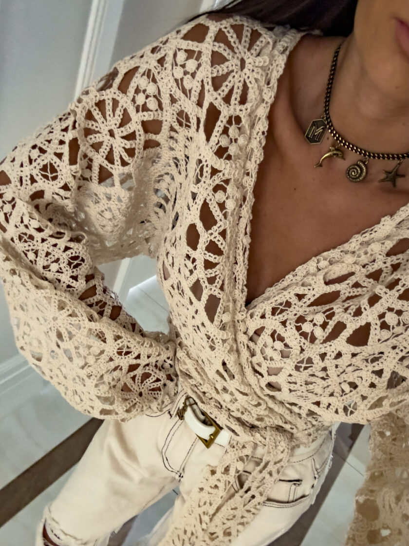 Kimono AŻUROWE NEW koła - jasny beż - obrazek 2