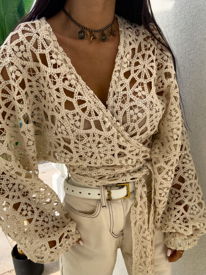 Kimono AŻUROWE NEW koła - jasny beż