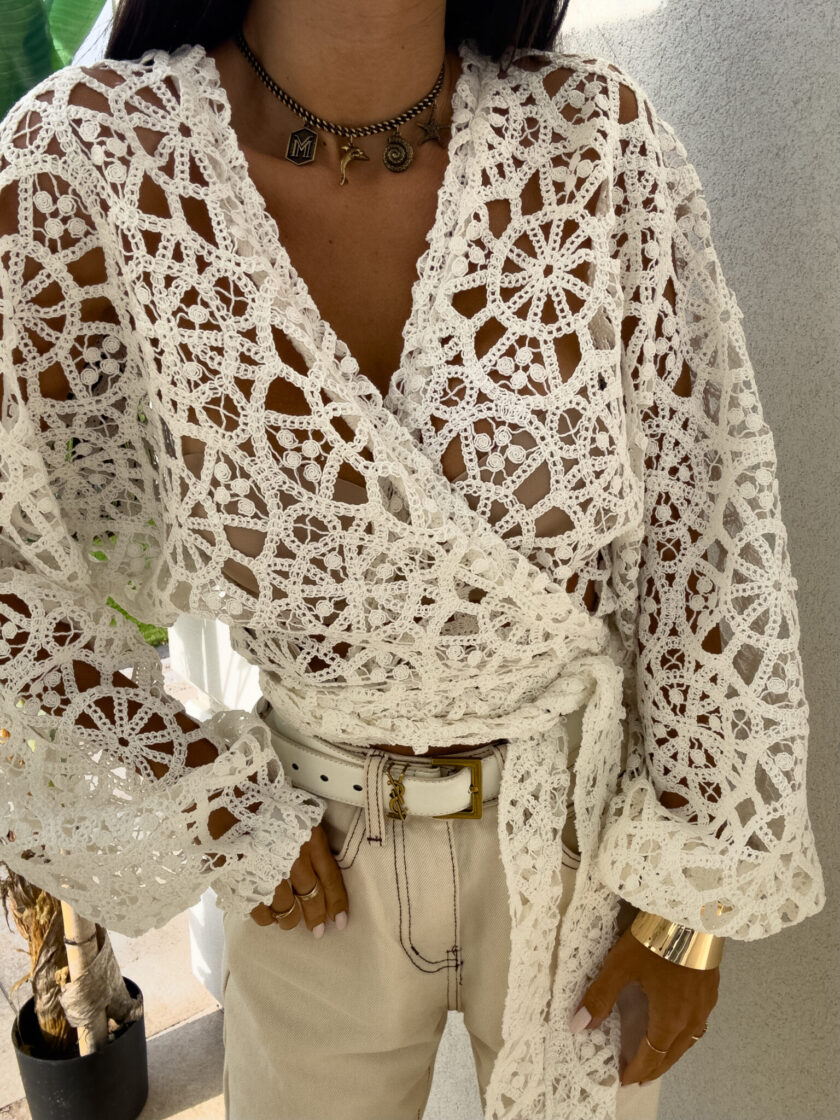 Kimono AŻUROWE NEW koła - ecru - obrazek 7