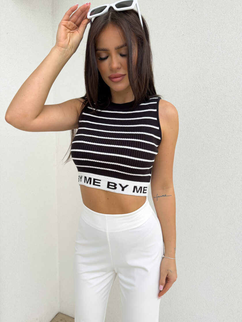 Top CASHMERE By Me paski – czarny-ecru - obrazek 14