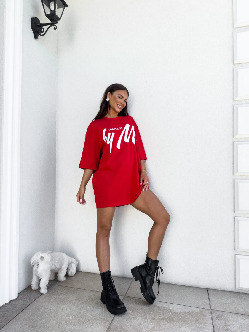 Tuniko sukienka t-shirt COLA - czerwona - obrazek 4