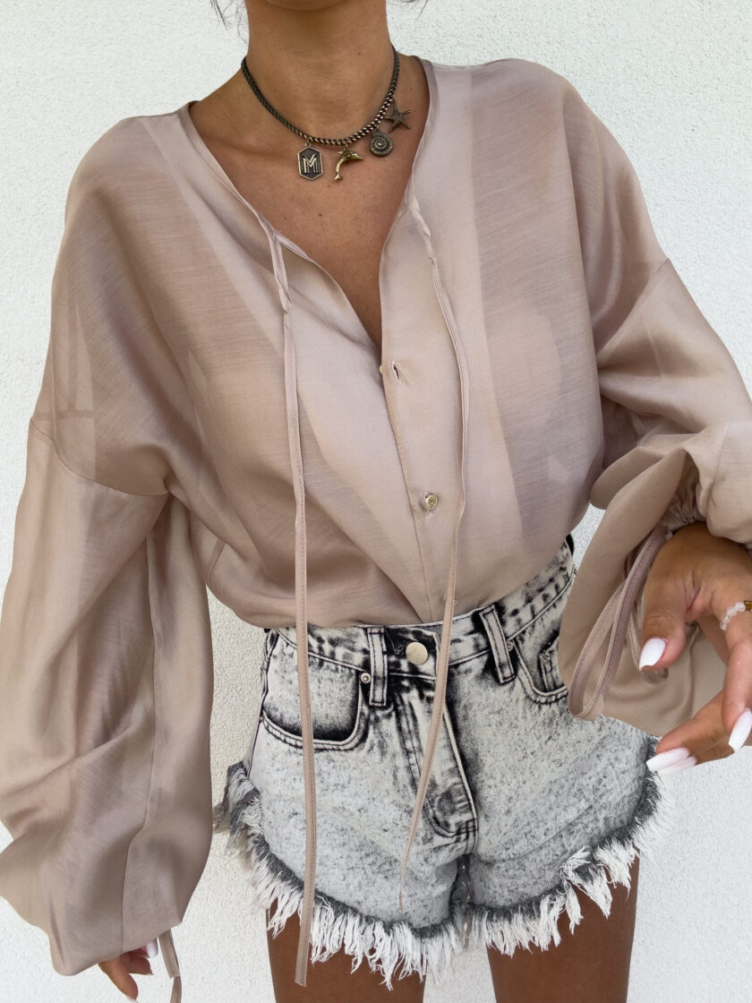 Bluzka BOHO wiskoza - beżowa - obrazek 7