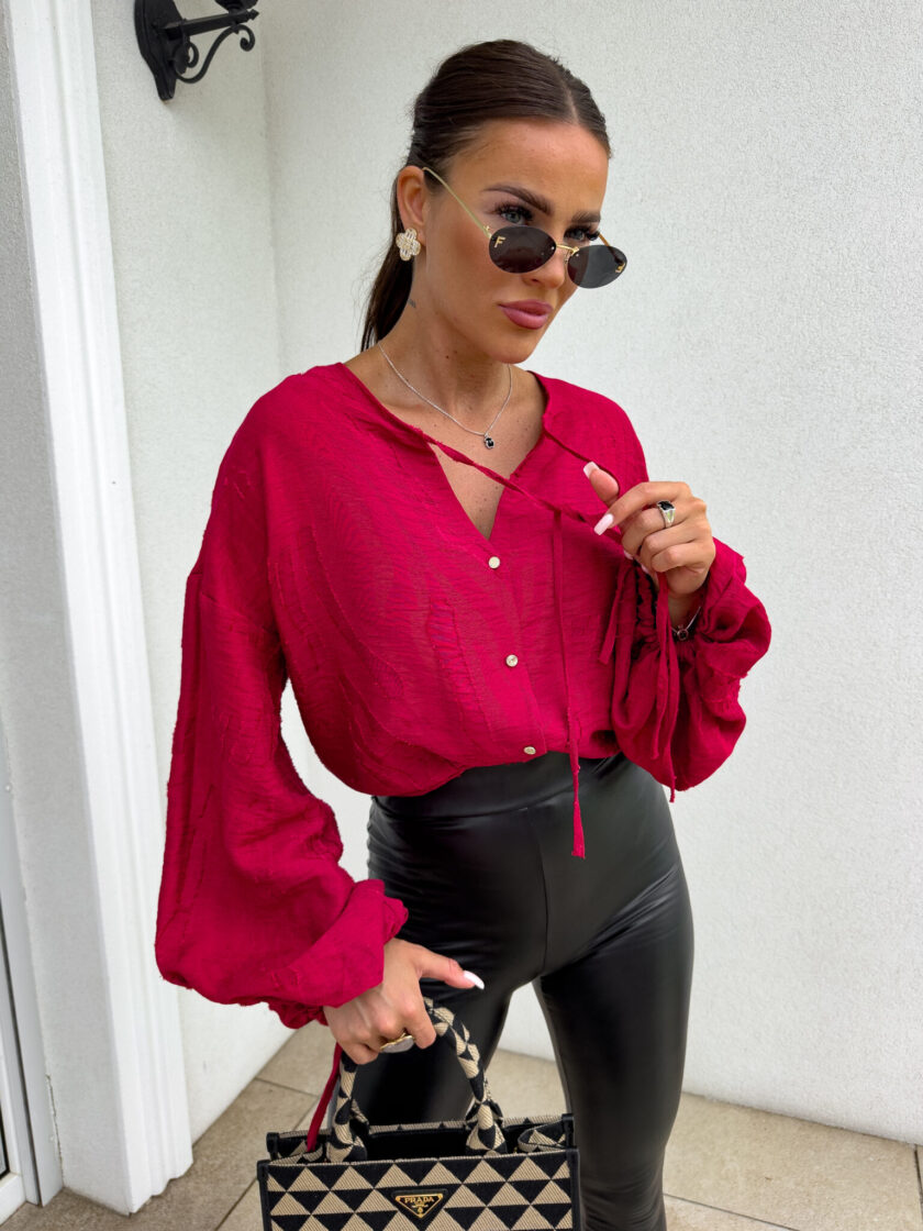 Bluzka BOHO wiskoza - czerwona - obrazek 6