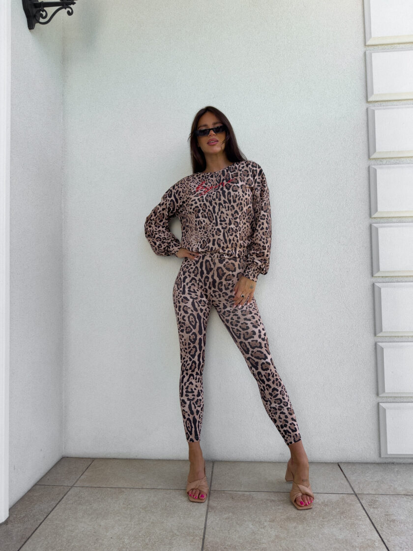 Bluza dresowa LOGO print pantera – beżowo-czarna - obrazek 9