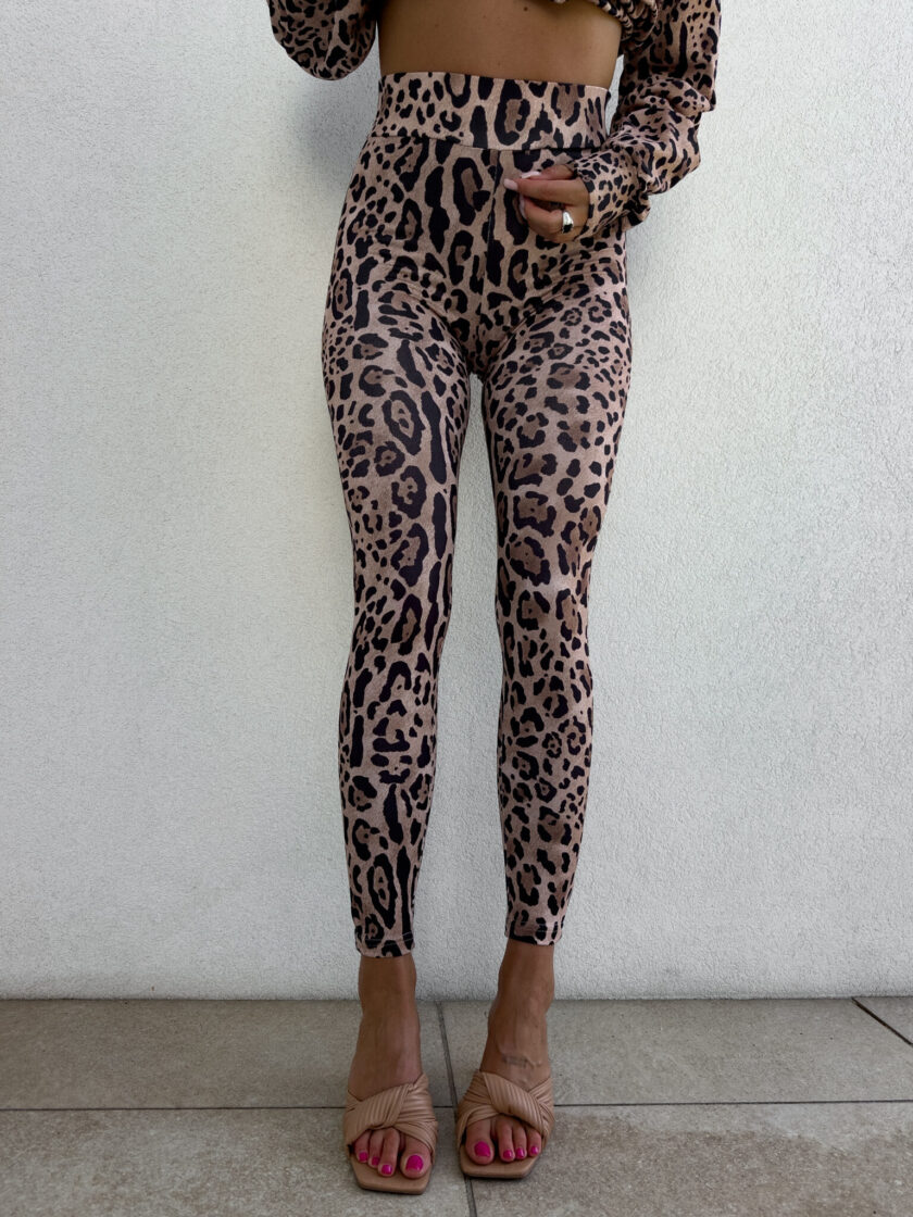 Legginsy GYM print pantera – beżowo-czarna - obrazek 9