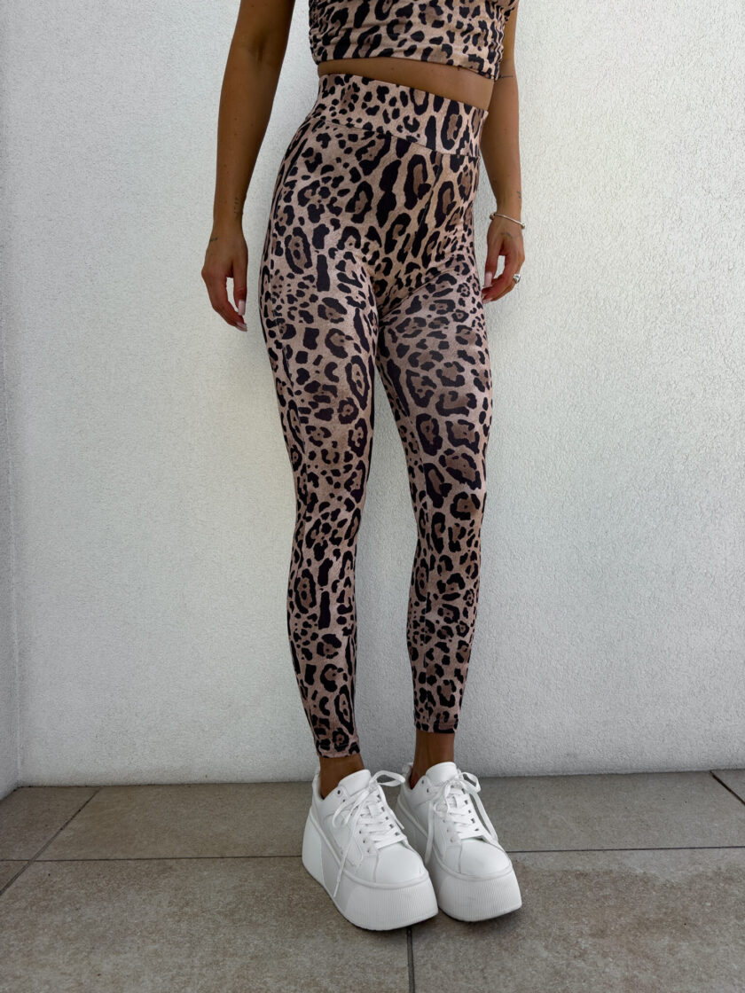 Legginsy GYM print pantera – beżowo-czarna - obrazek 5