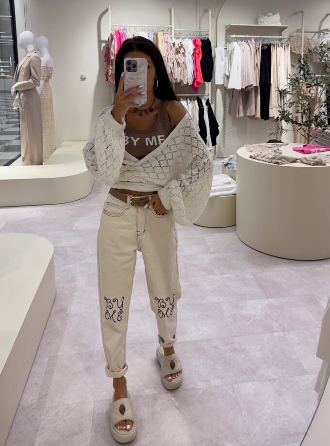Jeansy MOM FIT LOWE – beżowe
