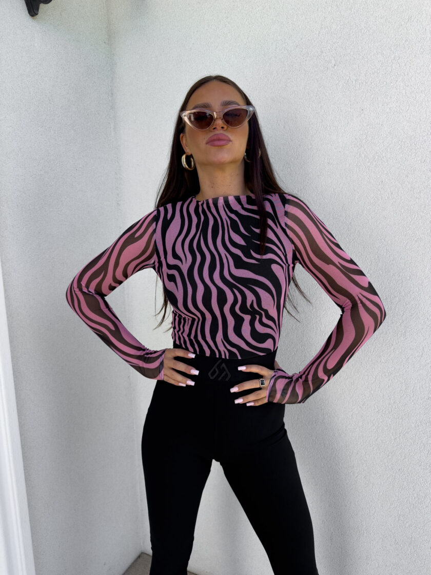 Bluzka SKIN transparent zebra – czarno-różowa - obrazek 2