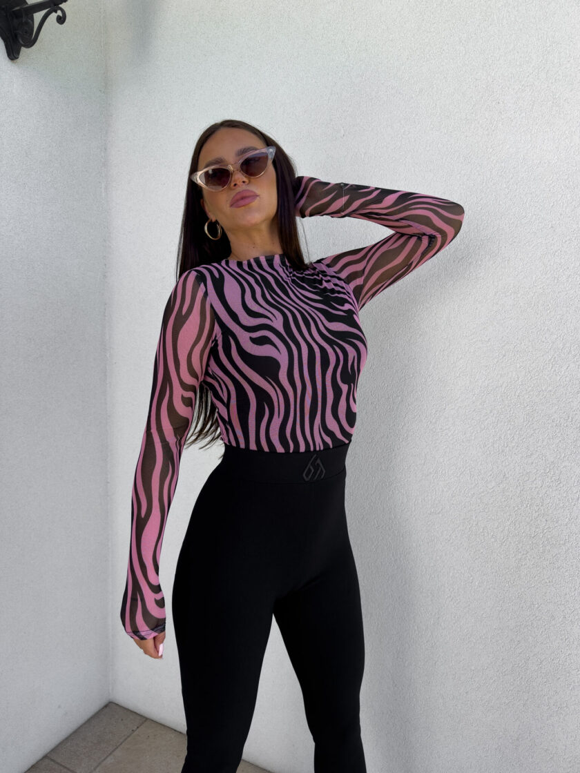 Bluzka SKIN transparent zebra – czarno-różowa - obrazek 6