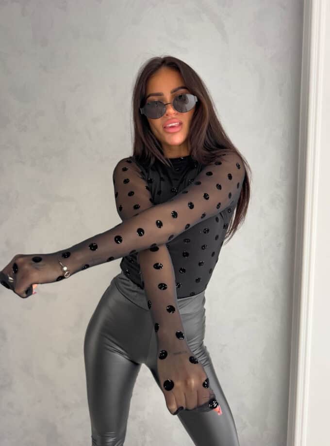 Bluzka SABRINA kropeczki lurex - czarna