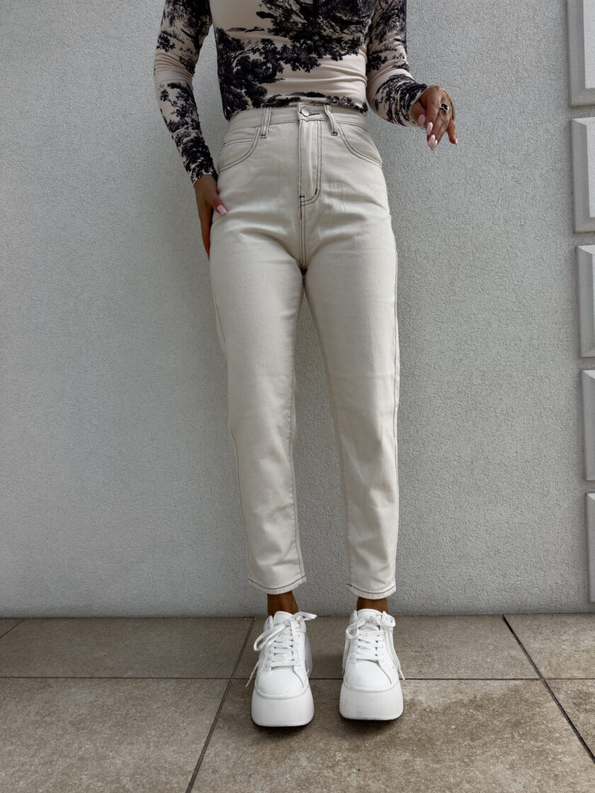 Jeansy MOM FIT BLESS – beżowe - obrazek 6
