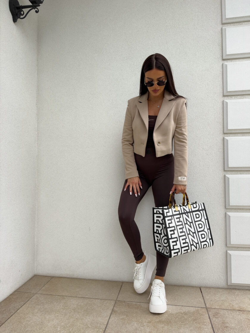 Marynarka dresowa SLIM - ciemny beż - obrazek 7