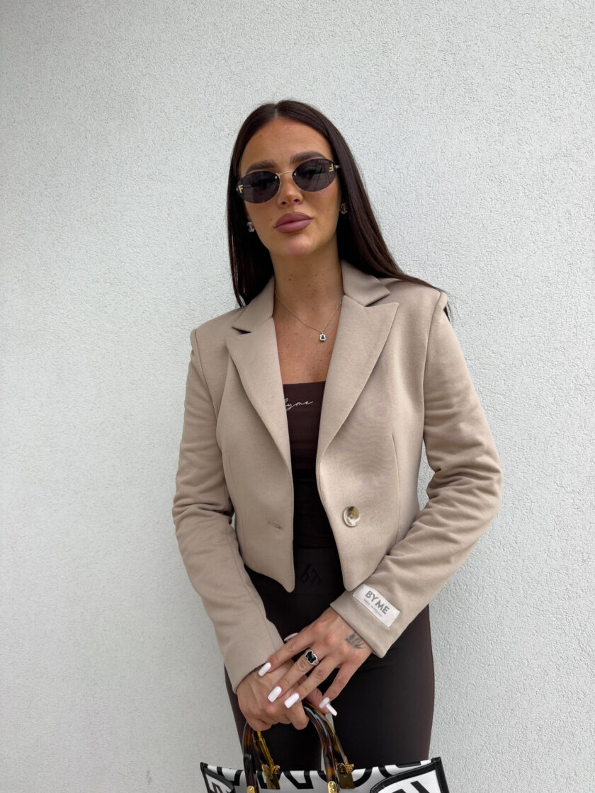 Marynarka dresowa SLIM - ciemny beż - obrazek 8