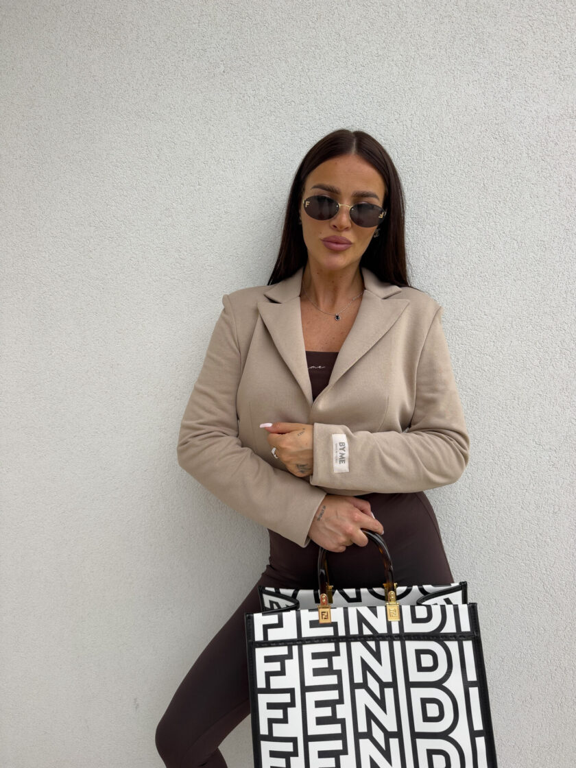 Marynarka dresowa SLIM - ciemny beż - obrazek 5