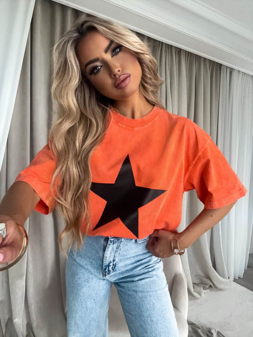 Dekatyzowany t-shirt STAR - pomarańczowy - obrazek 5