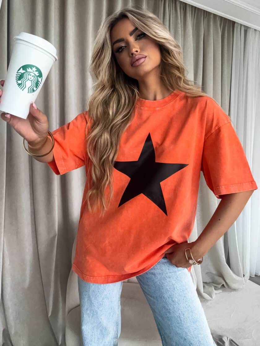 Dekatyzowany t-shirt STAR - pomarańczowy - obrazek 6