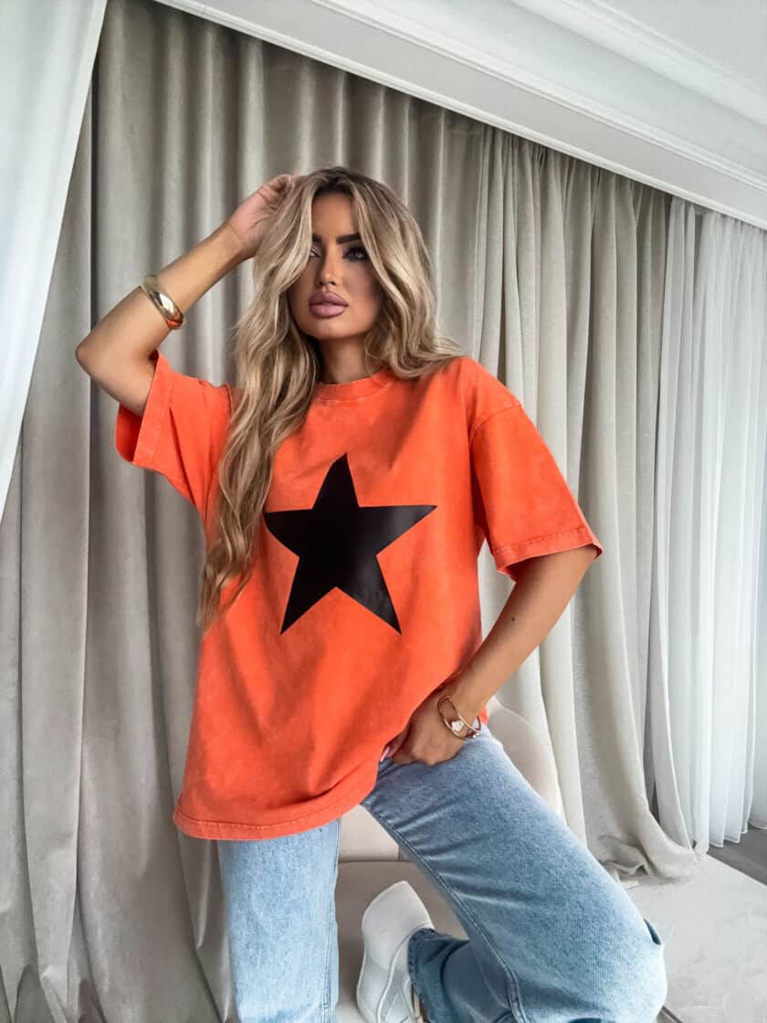 Dekatyzowany t-shirt STAR - pomarańczowy - obrazek 2