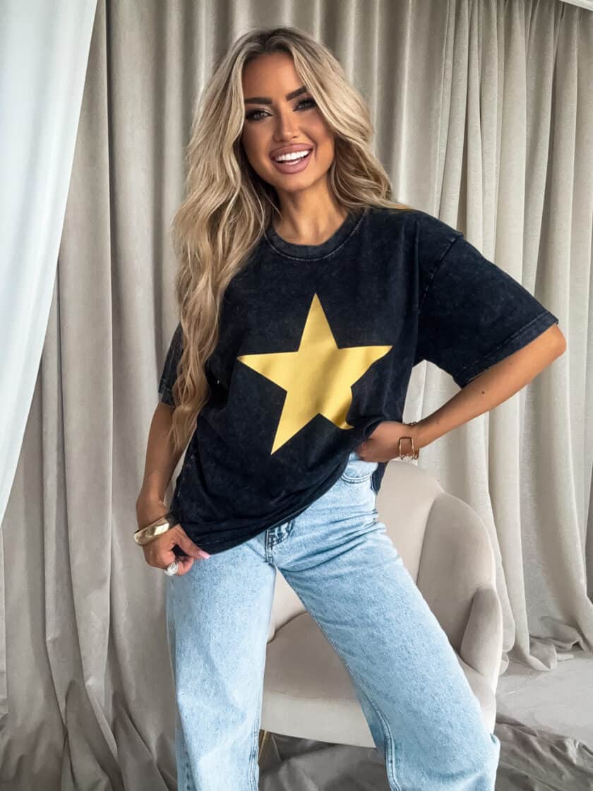 Dekatyzowany t-shirt STAR - czarny - obrazek 2