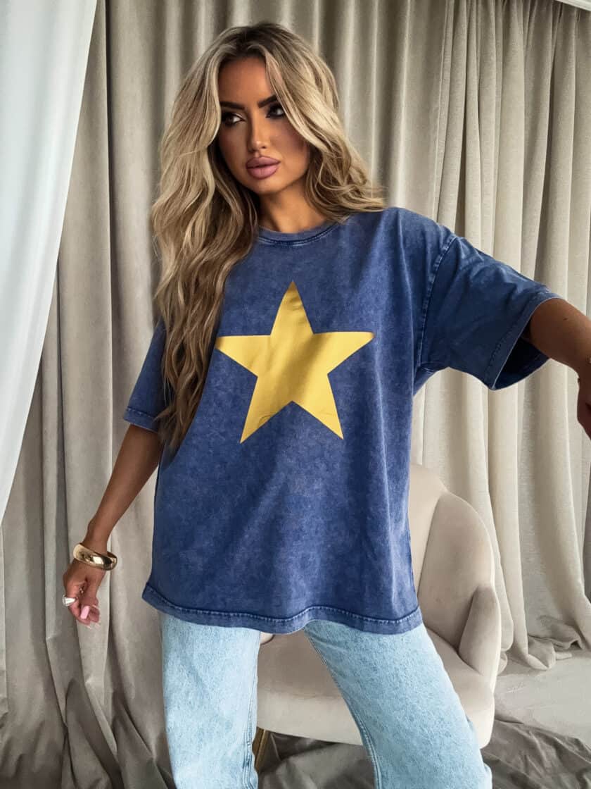 Dekatyzowany t-shirt STAR - granatowy - obrazek 4