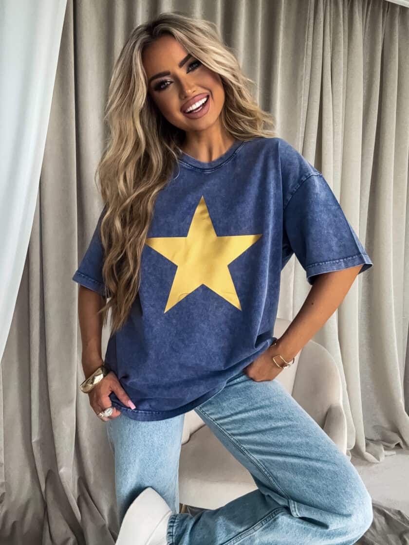 Dekatyzowany t-shirt STAR - granatowy - obrazek 3