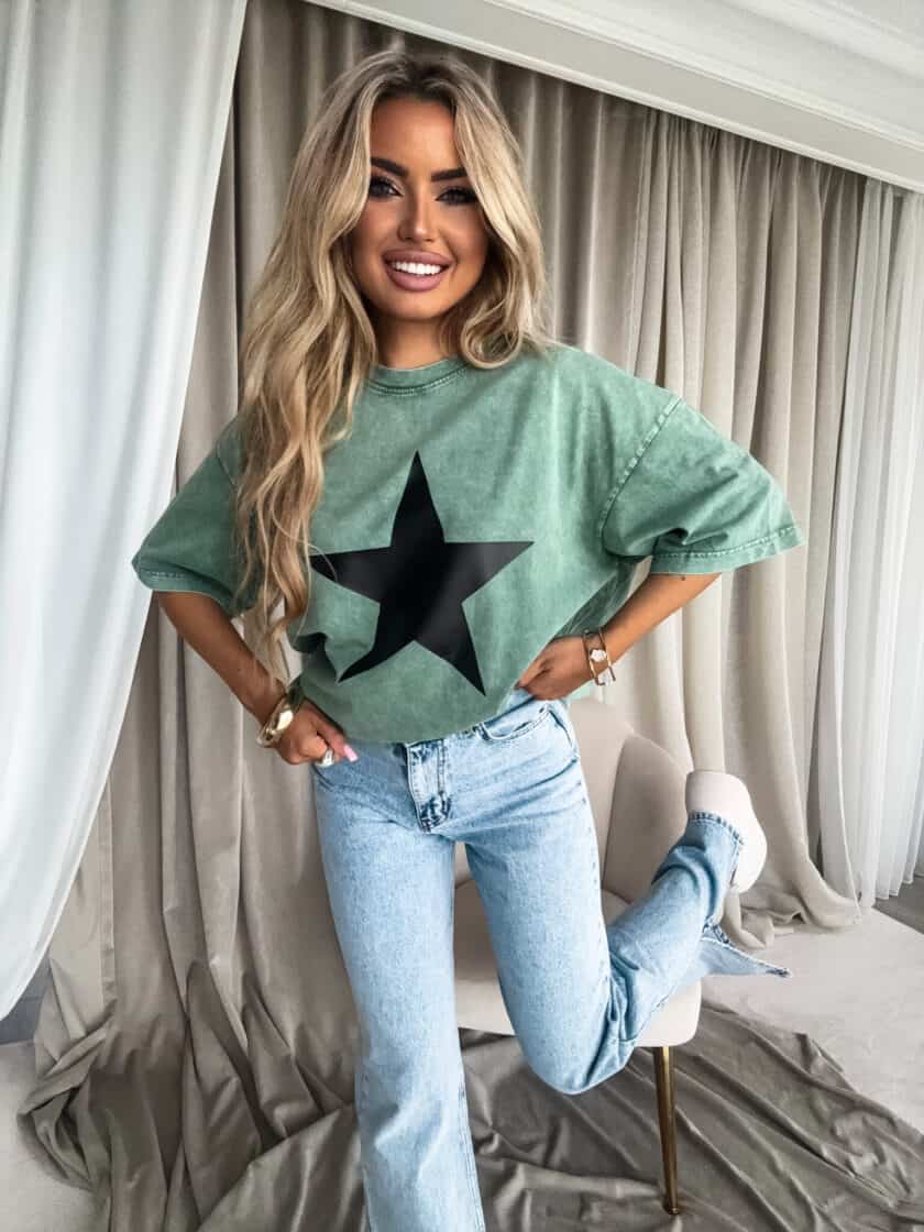 Dekatyzowany t-shirt STAR - rozbielony khaki - obrazek 6