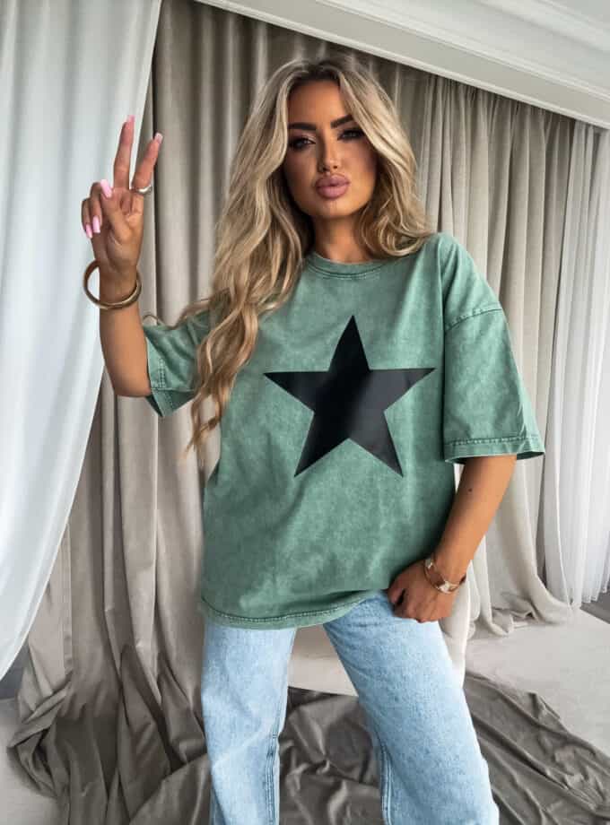 Dekatyzowany t-shirt STAR - rozbielony khaki