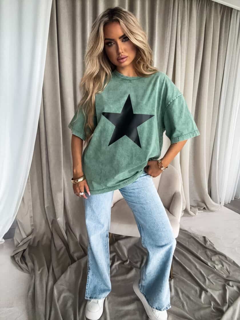 Dekatyzowany t-shirt STAR - rozbielony khaki - obrazek 3