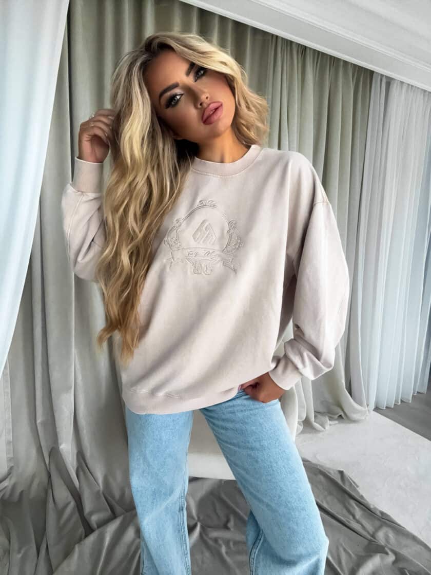 Dekatyzowana bluza QUEEN - jasny beż - obrazek 4