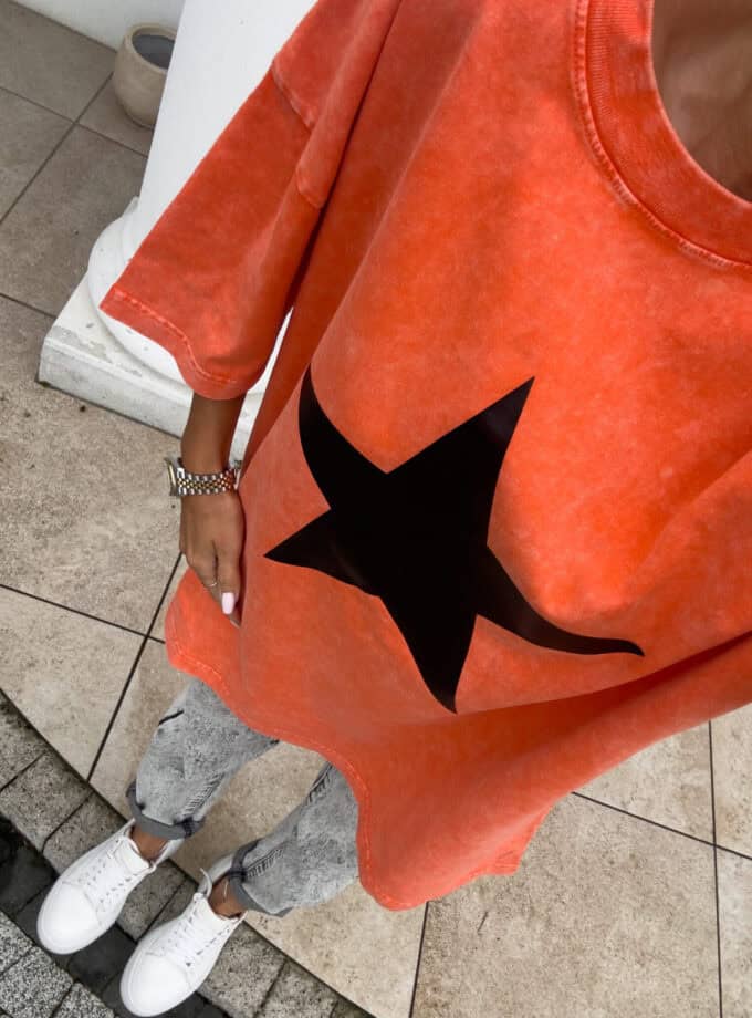 Dekatyzowany t-shirt STAR - pomarańczowy