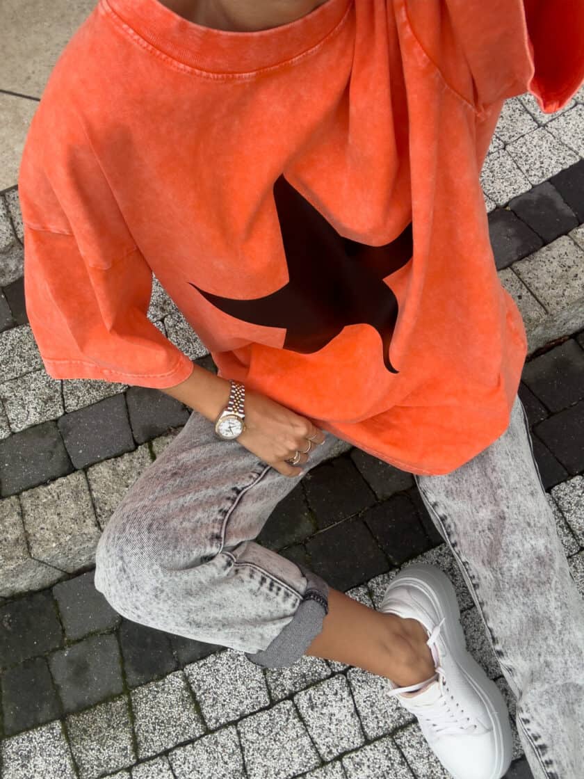 Dekatyzowany t-shirt STAR - pomarańczowy - obrazek 4