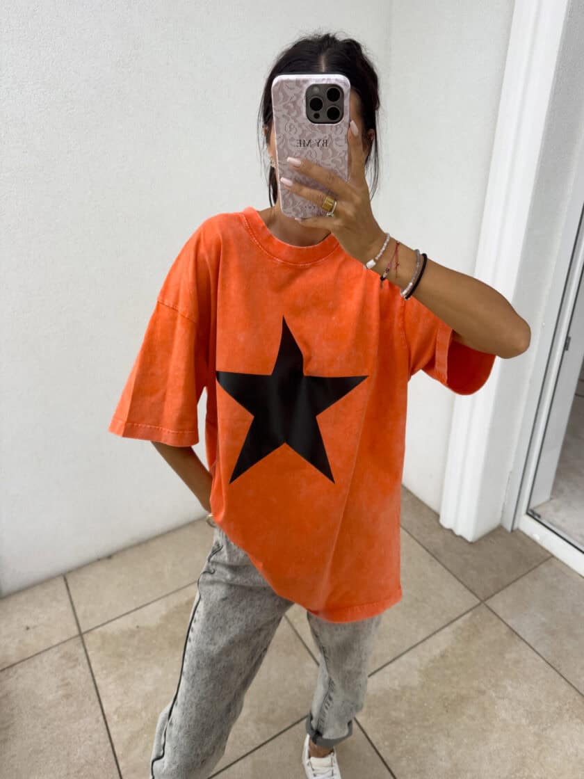 Dekatyzowany t-shirt STAR - pomarańczowy - obrazek 9